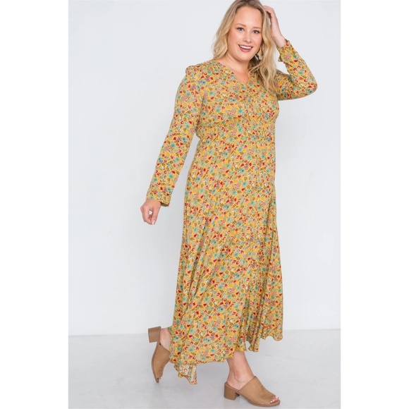 Plus Size Floral Print Button Down Maxi Dress - Picture 2 of 5